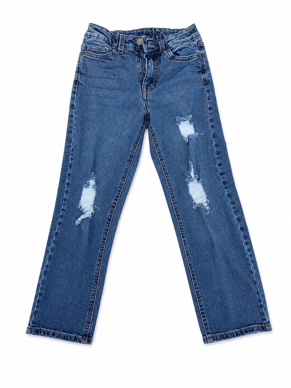 Straight-Leg Distressed Women's Jeans in Blue